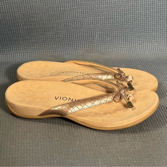 VIONIC Bella Gold Metallic Bow Orthotic Flip Flop Sandals Women’s Size 8.5 - Picture 1 of 9